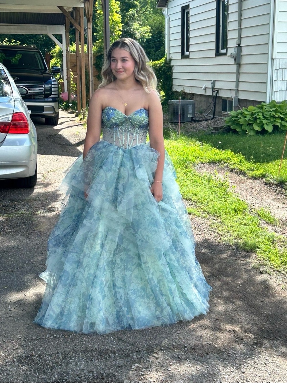 Strapless Blue-Green prom dress